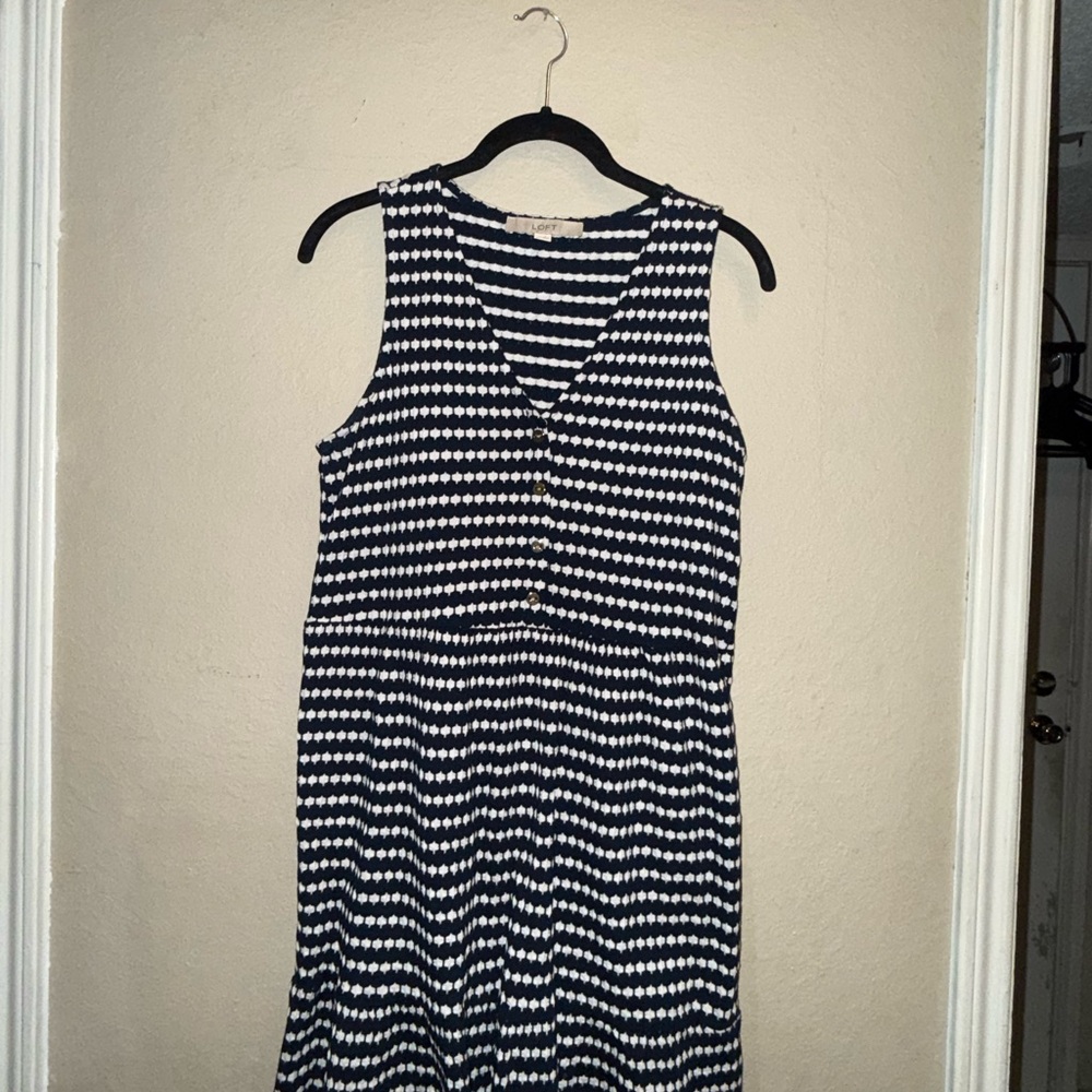 LOFT Navy and White Striped Dress